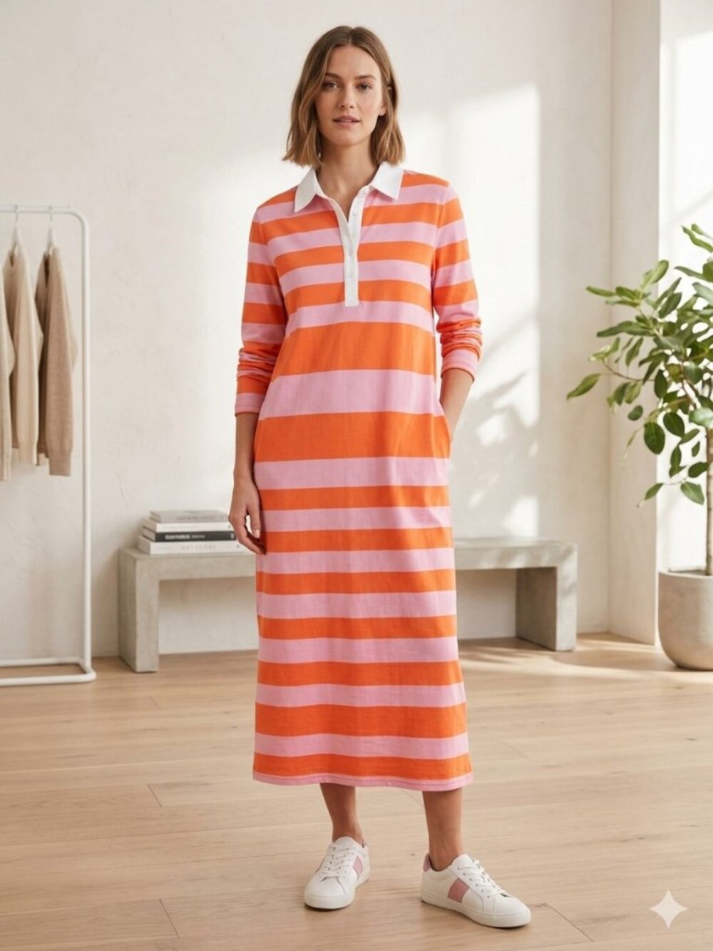 Isaac Mizrahi Pink and Orange Striped Maxi Dress